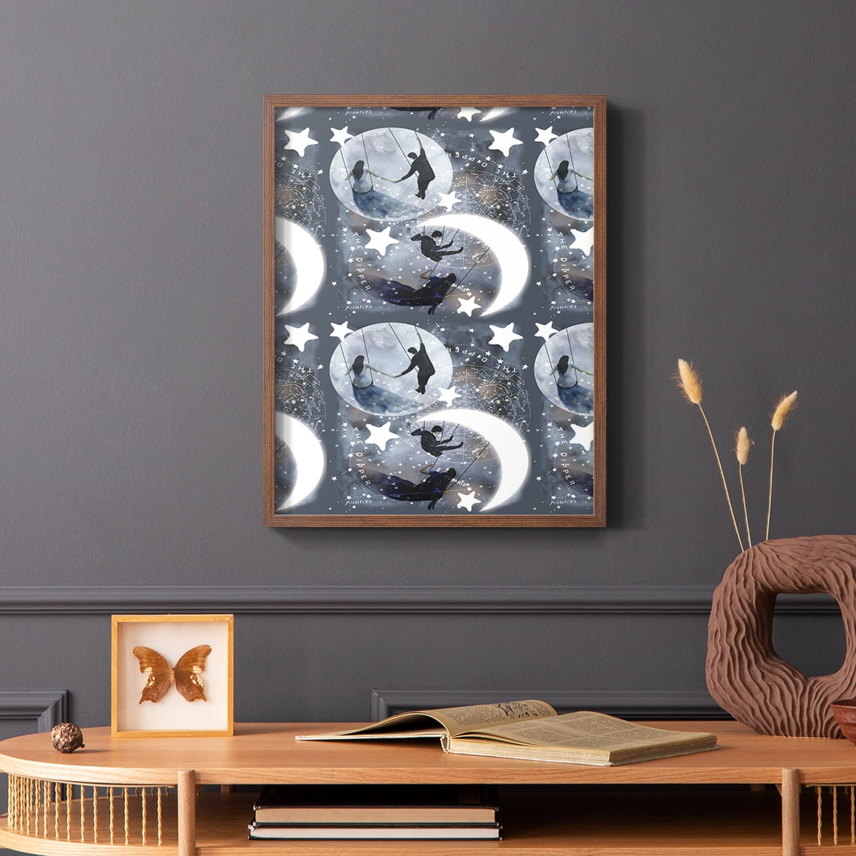 Celestial Love Collection E Framed Print in Brown Solid Wood Framed Print No Nail Hanging