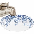 thumbnail image 2 of Round Area Rug 3 Ft, Eucalyptus Leaves Washable Non-Slip Circle Carpet for Living Room/Bedroom, Navy Blue Summer Botanical Weeping Low-Profile Small Floor Mats Collection Rugs for Indoor, 2 of 7