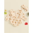 thumbnail image 4 of Newborn Baby Girls Halloween Clothes Pumpkin Ruffle Romper Long Sleeve Waffle Bodysuit with Headband Set Fall Outfits, 4 of 8