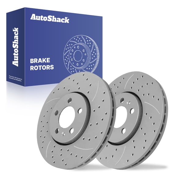 AutoShack Front Brake Rotors for Volkswagen, Jetta 1999-2006, FWD L4 1.8L 1.9L 2.0L L5 2.5L V6 2.8L - Coated Drilled & Slotted - Silver Matte Finish - TurboGuard - 11.33" (287.7 mm), 5-Lug