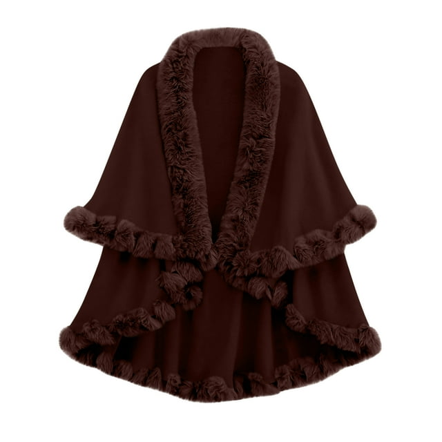 Birdeem Women's Winter Shawl Cape Jacket, Solid Color Warm, Belt Decorative Ball Design