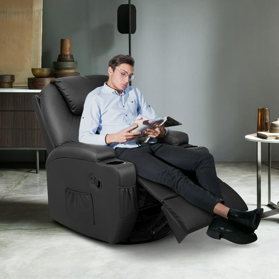 Vineego 360° Swivel PU Leather Chair with Massage Function Adjustable Home Theater Single Recliner,Black