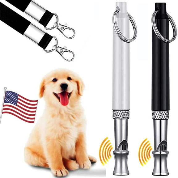 Dog Whistle, 2 PCS Ultrasonic Dog Whistle to Stop Barking Neighbors Dog, Professional Adjustable Silent Dog Whistle Training Tools for Dogs with Black Strap Lanyard