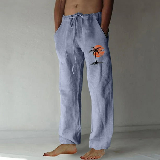 Puntoco Pantalones casuales largos para hombre, pantalones casuales con estampado de moda para hombre, cintura elástica con bolsillos, pantalones deportivos