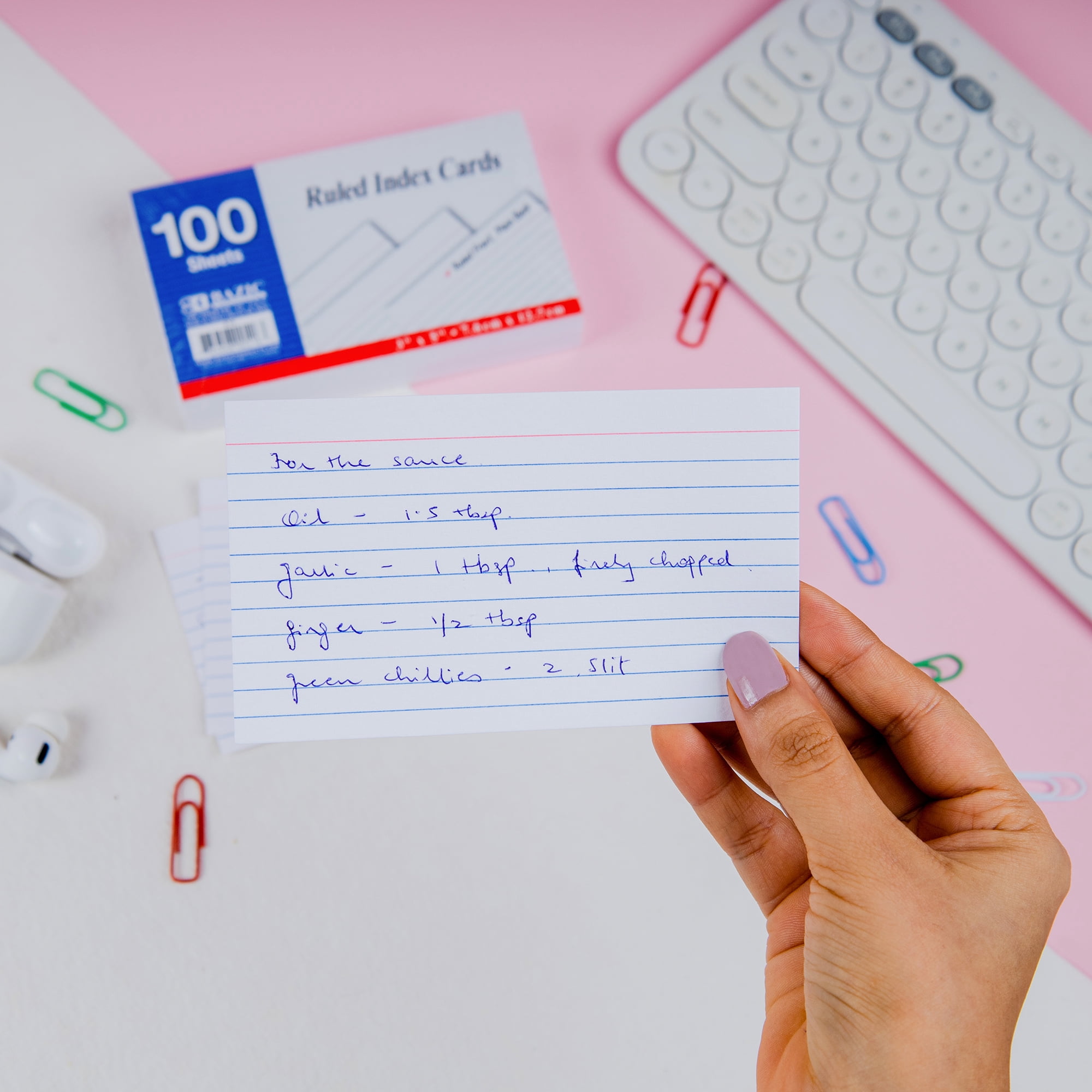 BAZIC Ruled Index Cards 3" X 5" 400 Count, White Flashcards (100/Pack), 4-Packs