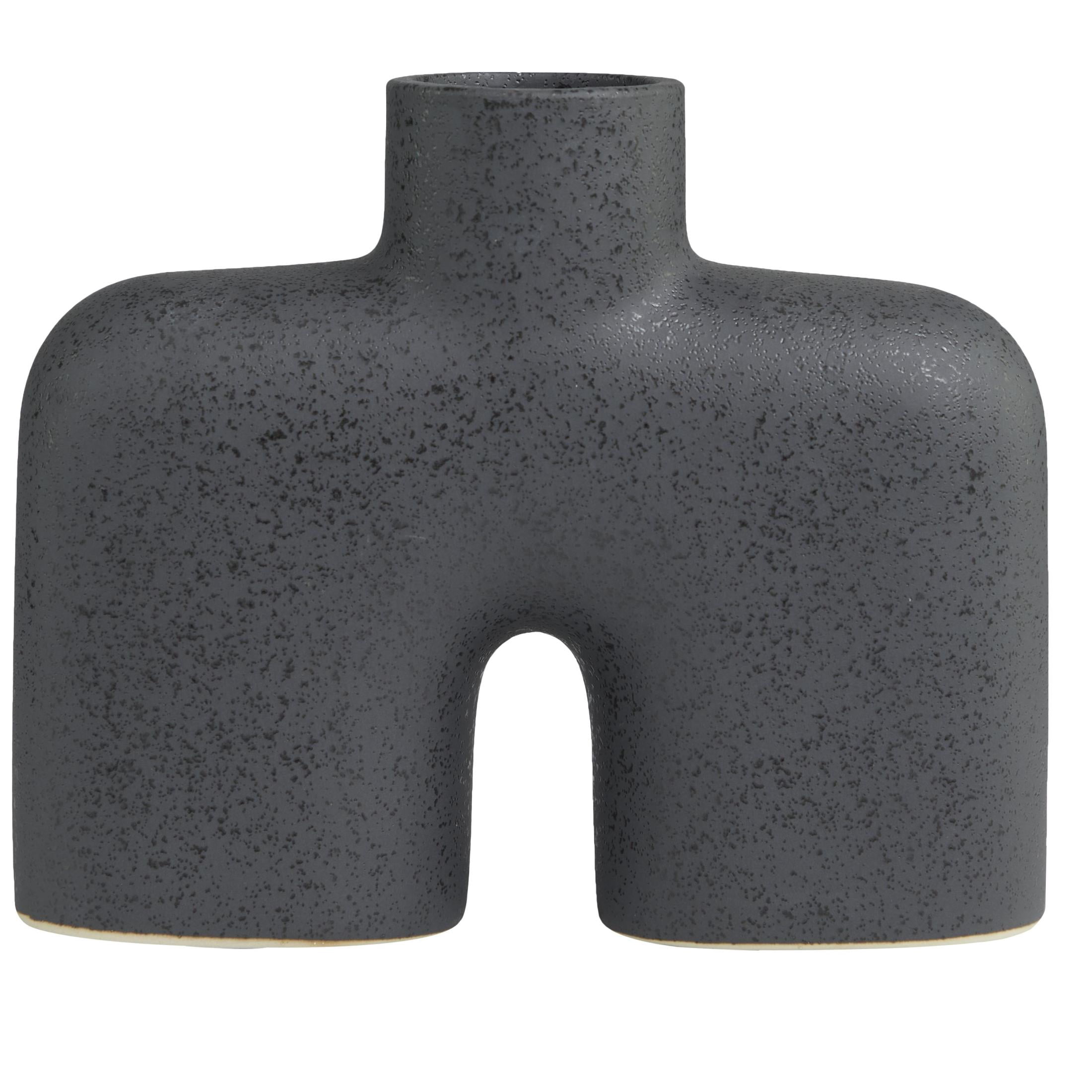 DecMode 9" Abstract Short Rounded Arched Black Ceramic Vase with Glossy Speckled Texture