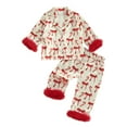 thumbnail image 2 of Spewahor Kids Baby Girls Christmas Pajamas Sets 1T 2T 3T 4T 5T 6T 7T Candy Cane and Bow Pattern Feather Edge Lapel Long Sleeve Tops Elastic Waist Pants, 2 of 7