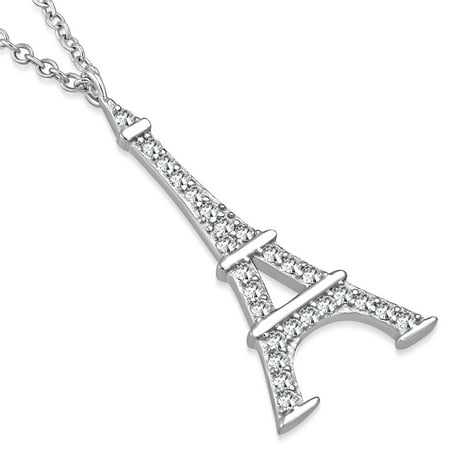 French Outdoor Pendant - 925 Sterling Silver French France Eiffel Tower CZ Pendant Necklace