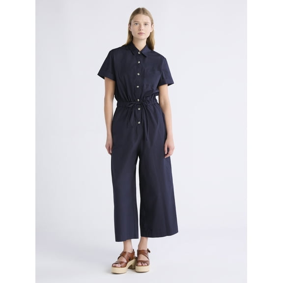 Free Assembly Women's Cropped Cotton Utility Jumpsuit, Sizes XS-XXL