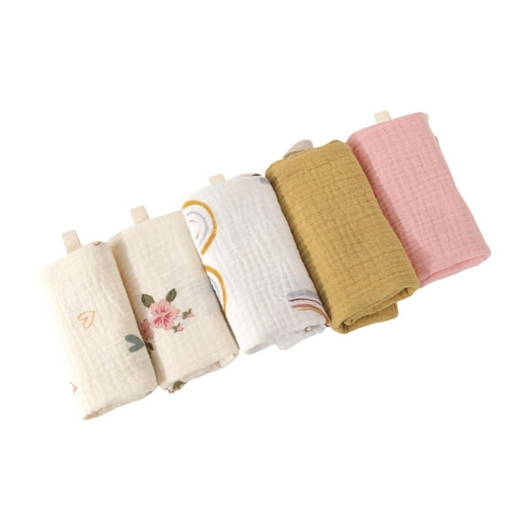 Cotton Infant Face Towels Multipurpose Burp Cloth Printed Bathing Towels 23x23cm Square Bibs for Boys and Girls 5Pcs