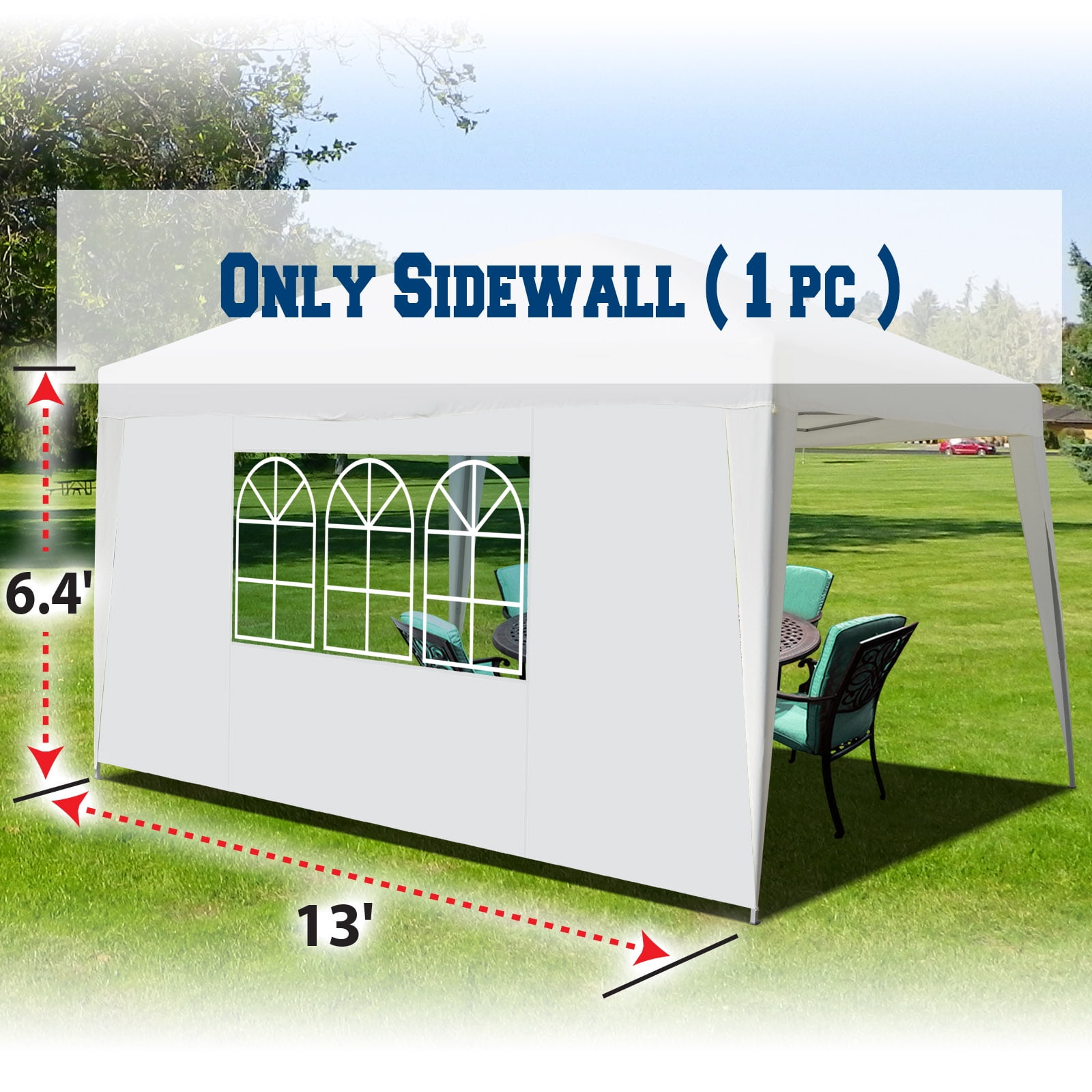 Sunrise 13'x6.4' Sidwall for Wedding Party Tent, Outdoor Pop Up Canop Gazebo, with windows, 1 PCS, white
