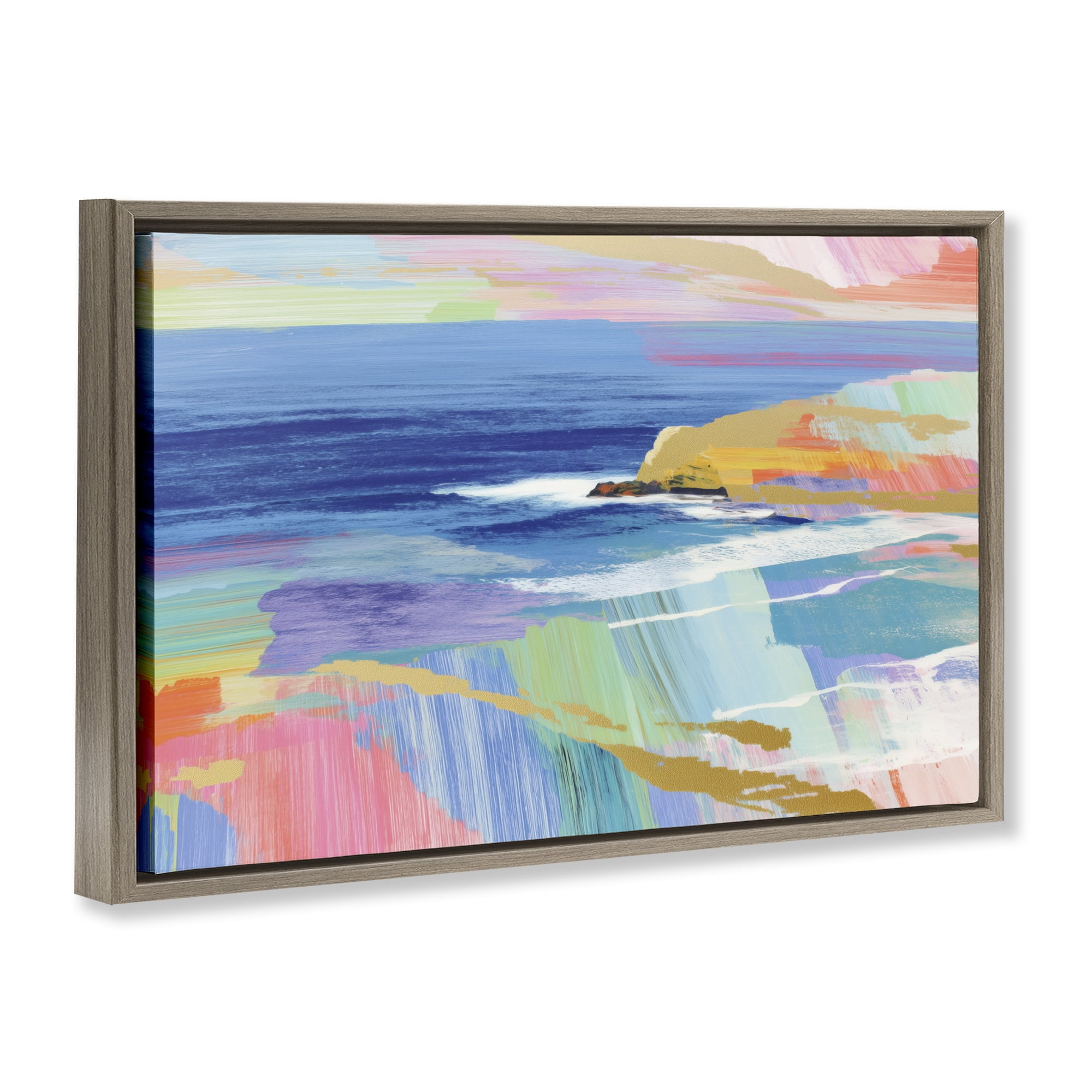 Stupell Industries Hawaii Coastline Abstraction Brown Framed Floater Canvas Wall Art, design by Chromatic Storm Studio