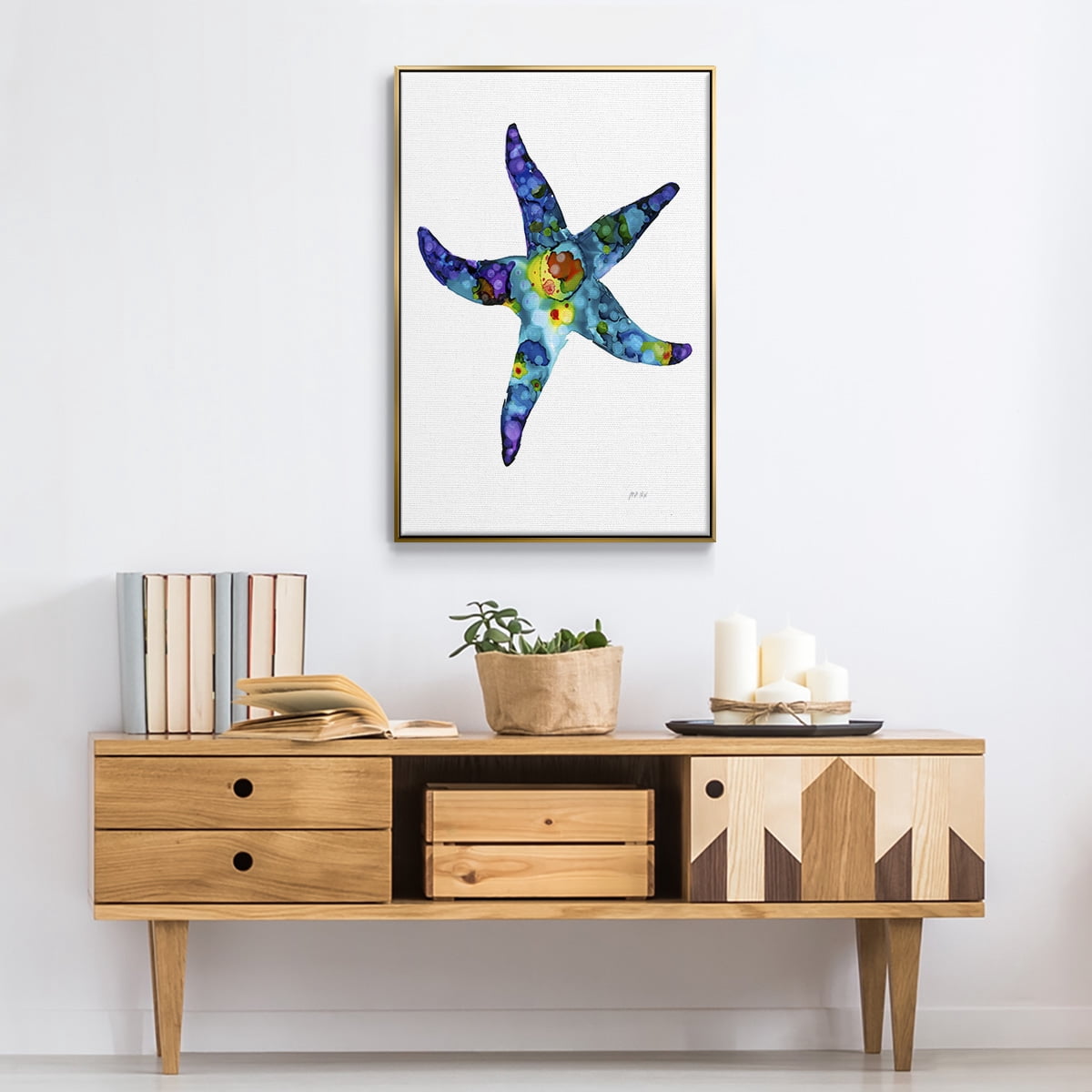 Sea Star Framed Premium Gallery Wrapped Canvas - Ready to Hang - 25 x 37 - Gold Floating Frame