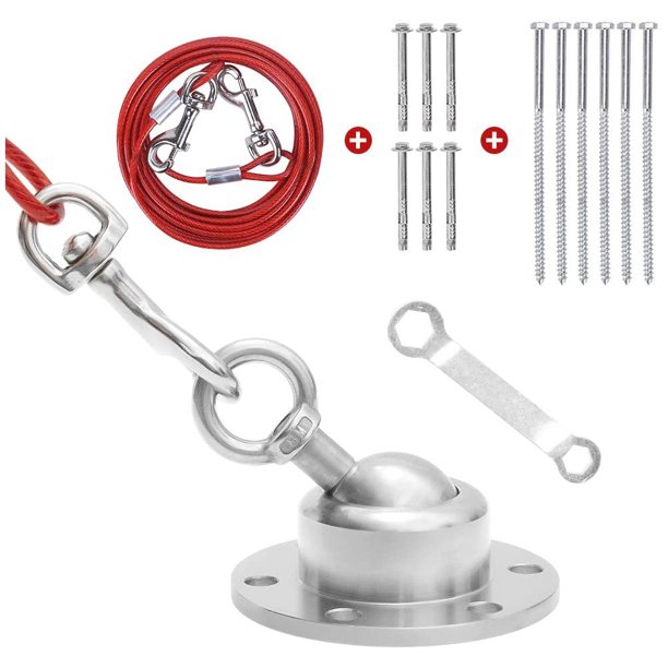 Pupteck 15ft Dog Tie Out Stake & Cable, Outdoor Heavy Duty Steel Dog