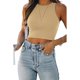 thumbnail image 2 of Parte Superior De La Cosecha Top corto para mujer Estilo informal Cami Top corto Slim Fit Traje diario (Caqui S) Cgtredaw Para estrenar, 2 of 6