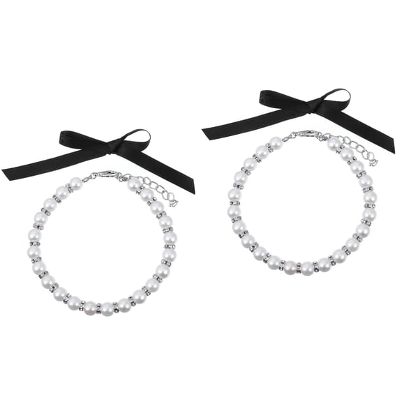 2 Sets Bead Necklace Dog Charms for Collar Pet Pearl Beauty Jewelry
