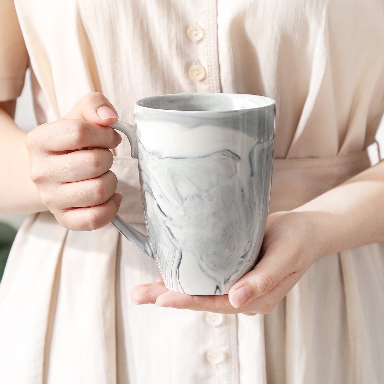 Vancasso Coffee Mugs Set of 6, 16oz Large Porcelain Mug, Ceramic Tea Cups with Handle, Dishwasher and Microwave Safe, Grey