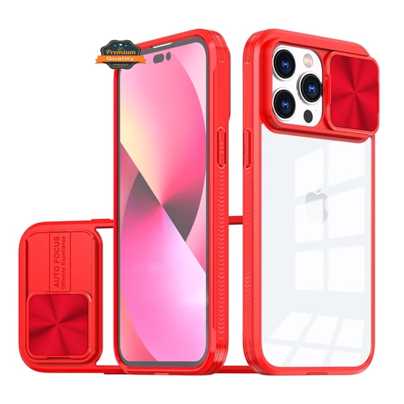For Apple iPhone 16 Pro (6.3") Slide Camera Cover Lens protector Anti-Scratch Shockproof Clear Back and Color Frame Bumper Phone Case Cover by Xpression - Red