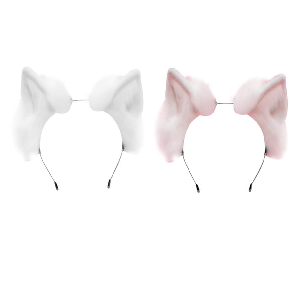 2 diademas con orejas para cosplay, accesorios para fotos blanco y rosa