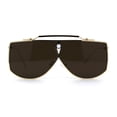 thumbnail image 1 of SA106 Retro Shield Oceanic Lens Oversize Flat Top Metal Sunglasses Gold Dark Brown, 1 of 4