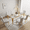 80" Gold & White Table, variant on 7-Piece 80" Glass Dining Table Set for 6, Tempered Glass Top with Flute-Inspired Mirrored Stainless Steel Legs, 6 Button-Tufted Velvet Chairs with Stainless Steel Legs