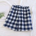 thumbnail image 2 of Women's Shorts Elastic Waist Washed Checkered With Side Pockets Home Gym Shorts, 2 of 3