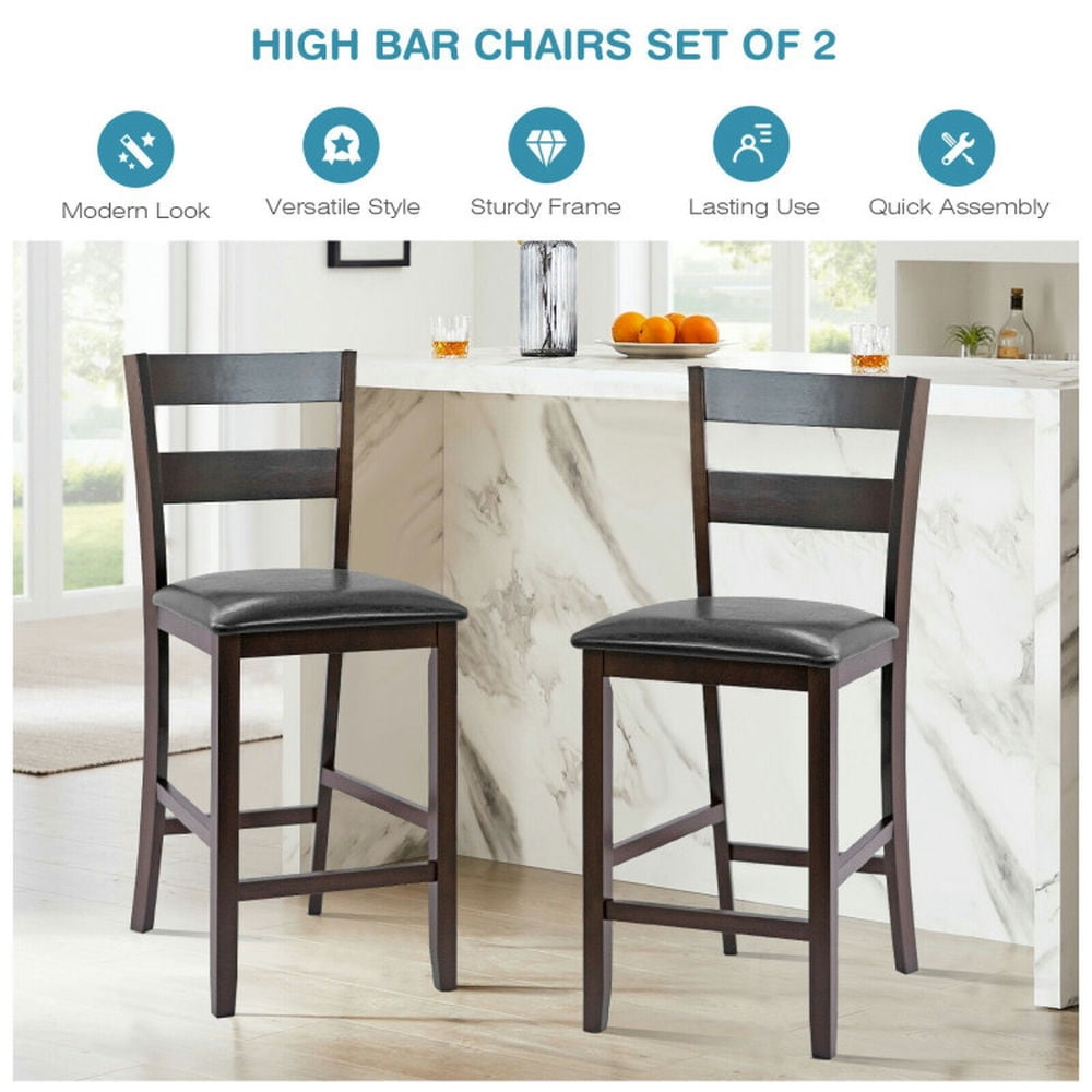 Demi Bonn 2-Pieces Upholstered Bar Stools Counter Height Chairs with PU Leather Cover, Modern Dining Chair with Backrests, Brown