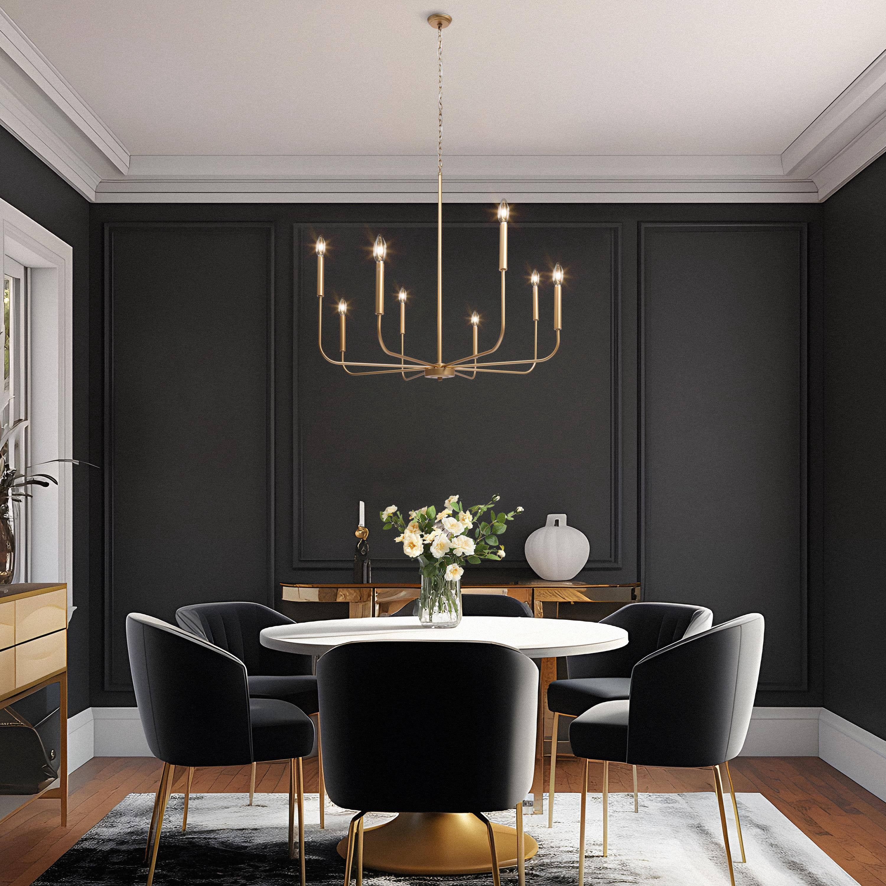 LNC Modern 8-Light Gold Chandelier withslim Arms, 32-Inch Largestatement Light for Dining Room