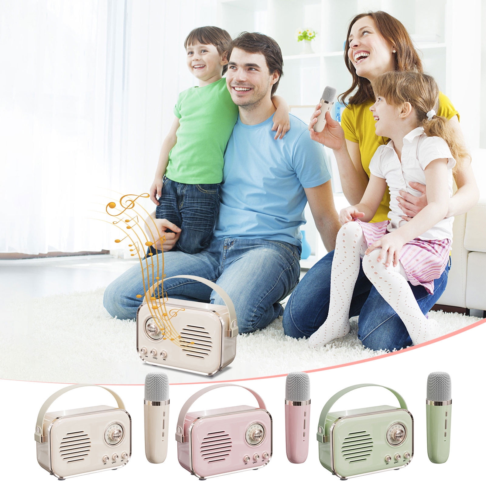 Apmemiss Clearance Karaoke Machine for Kids, Mini Portable Bluetooth Karaoke Speaker Wireless Mics for Kids Adults, Gifts Toys for Girls Boys Family Home Party Girls Christmas Gifts