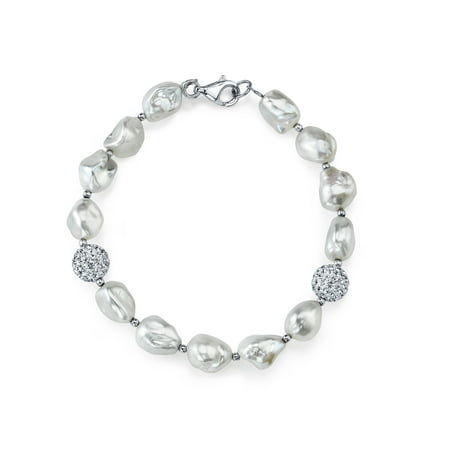 - 7mm Baroque White Freshwater Cultured Pearl & Crystal Bracelet