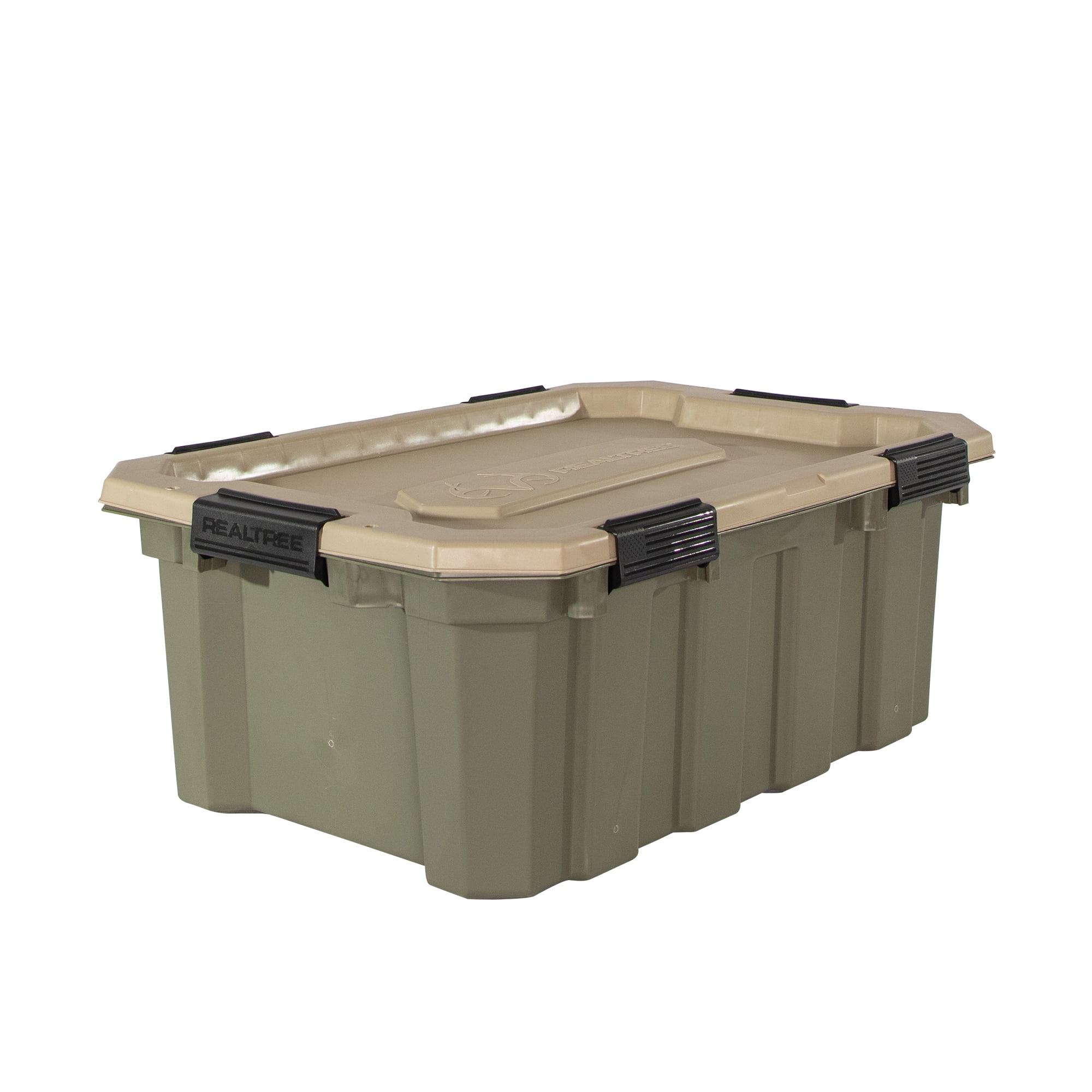 Realtree® WEATHERMAX™ 18 Gallon Green and Tan Storage Tote with Latching Lid, Heavy Duty Plastic Storage Bin, Pack of 2