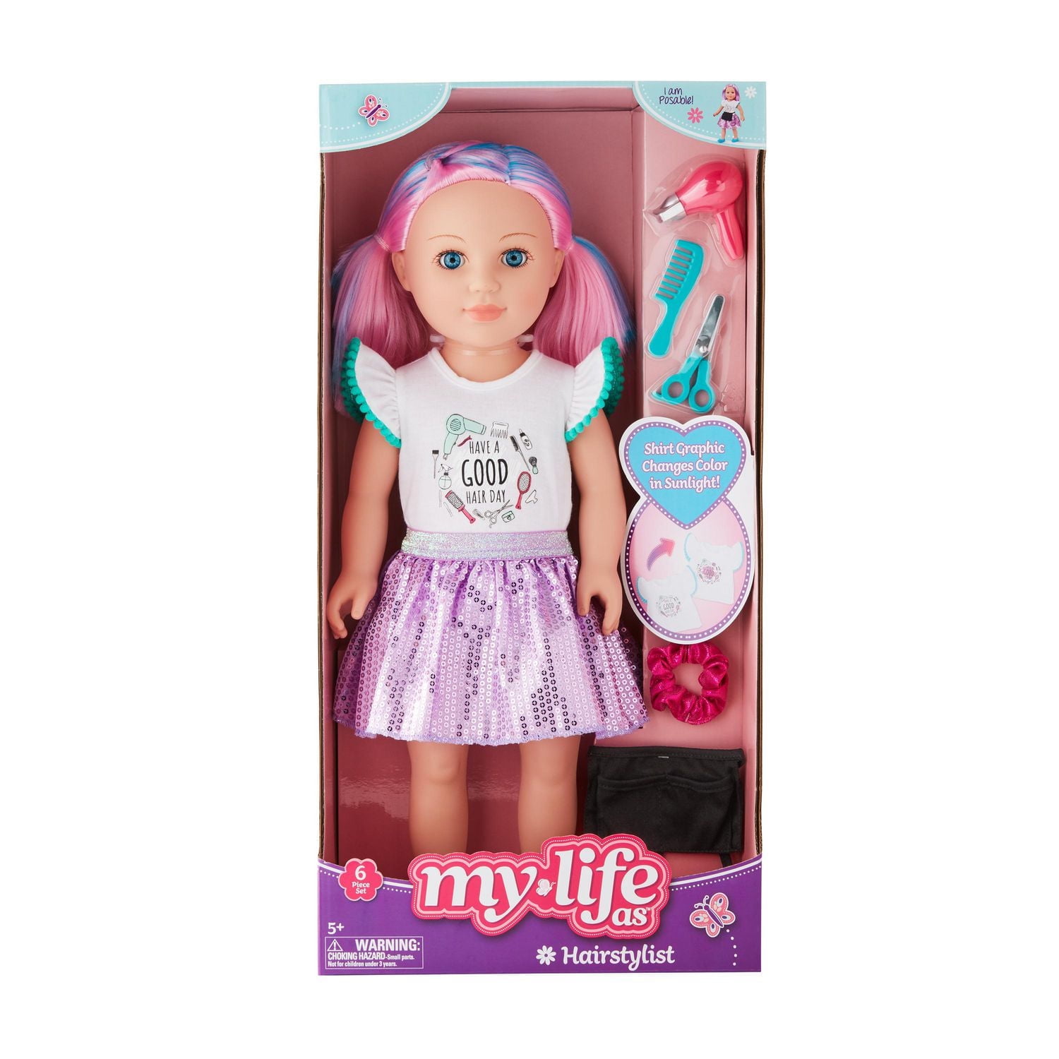 Ma vie comme poupée de coiffeur posable de 18 po, choisissez parmi 2 styles