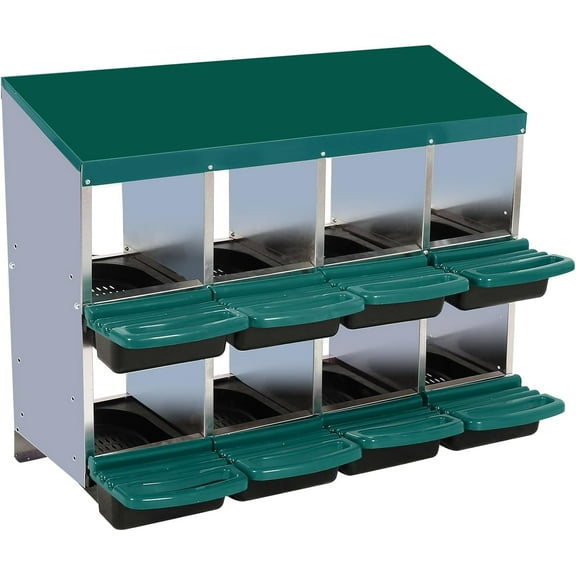 2025 New Chicken Nesting Boxes, 8-Compartment Metal Egg Laying Box with Swing Perch and Rollout Egg Collection – Suitable for Various Chicken Breeds