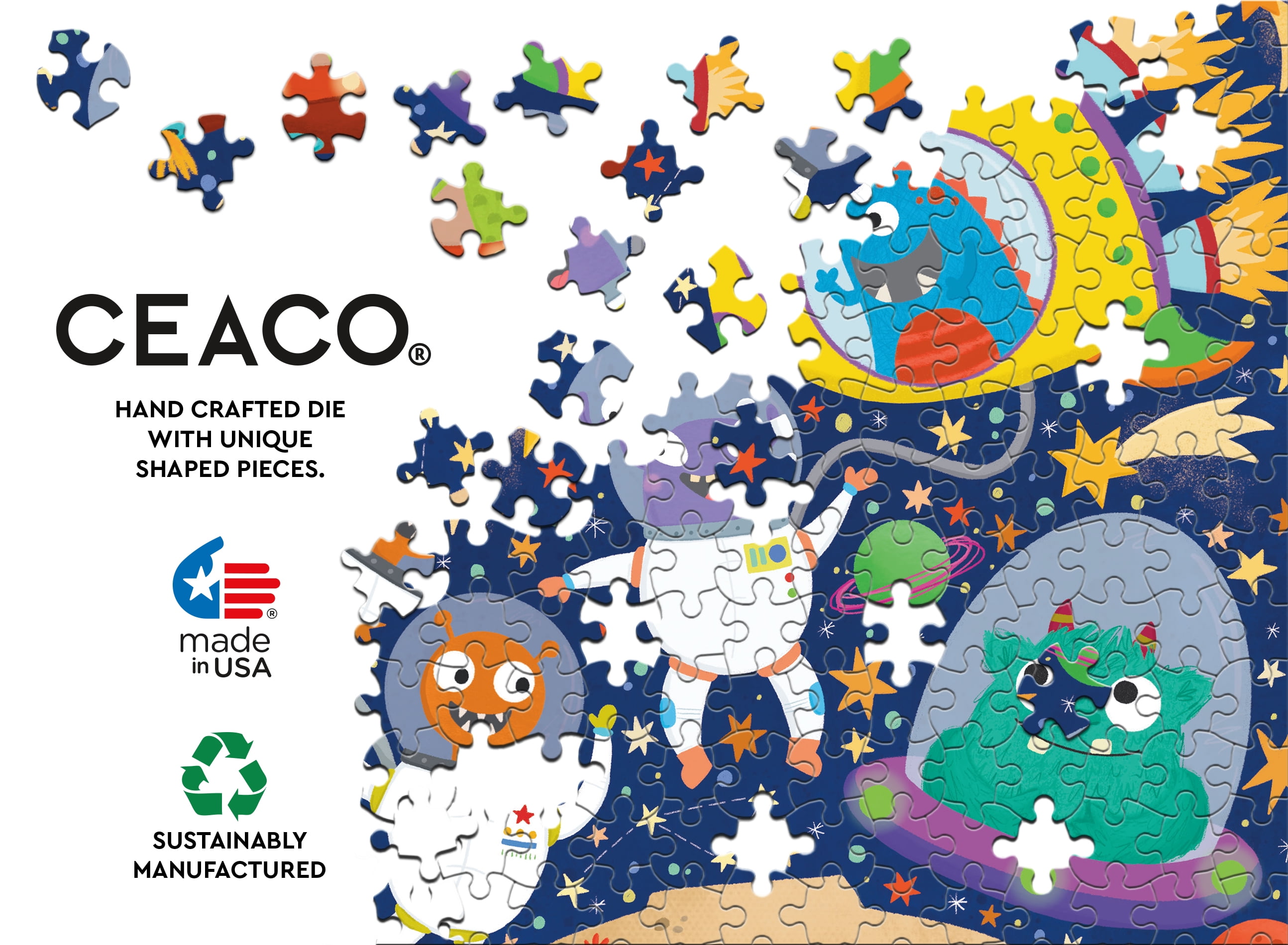 Ceaco Kids Deluxe 100 Piece Kids Deluxe Faye Buckingham Space Aliens Glow Interlocking Jigsaw Puzzle