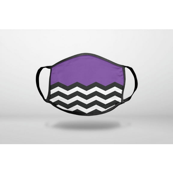 Black White Purple Chevron - 3-Ply Reusable Soft Cloth Face Covering, Unisex, Cotton Inner Layer
