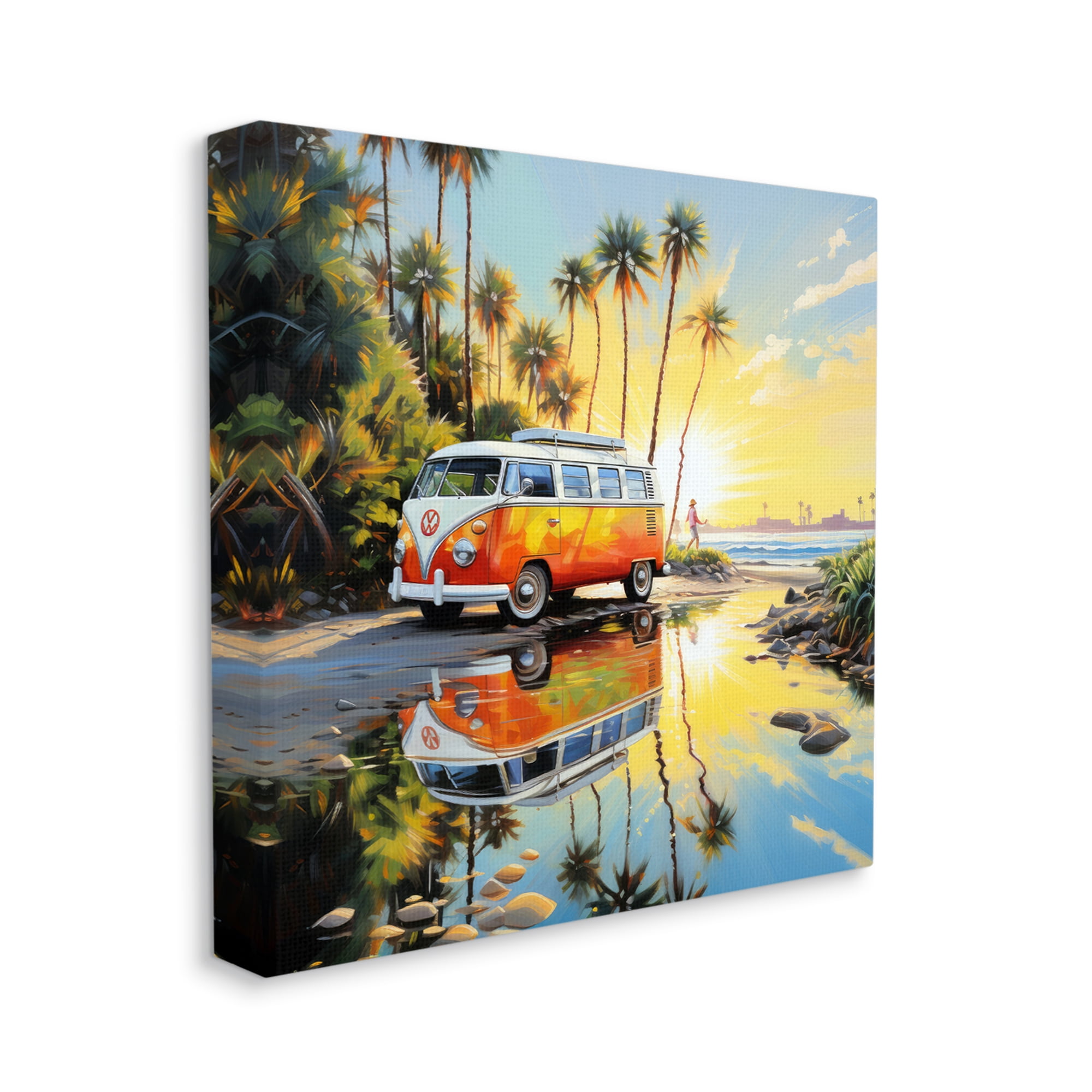 Stupell Industries Tropical Summer Van Transportation Painting Gallery Wrapped Canvas Art Print Wall Art, 17 x 17