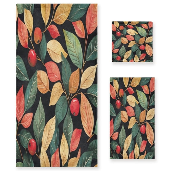 Three-Piece Towel Set Face Towel Towel Set Hand Towel Bath Towel Cotton Bath Towels Bath Towel Sets Hand Bath Towels Christmas Leaves1