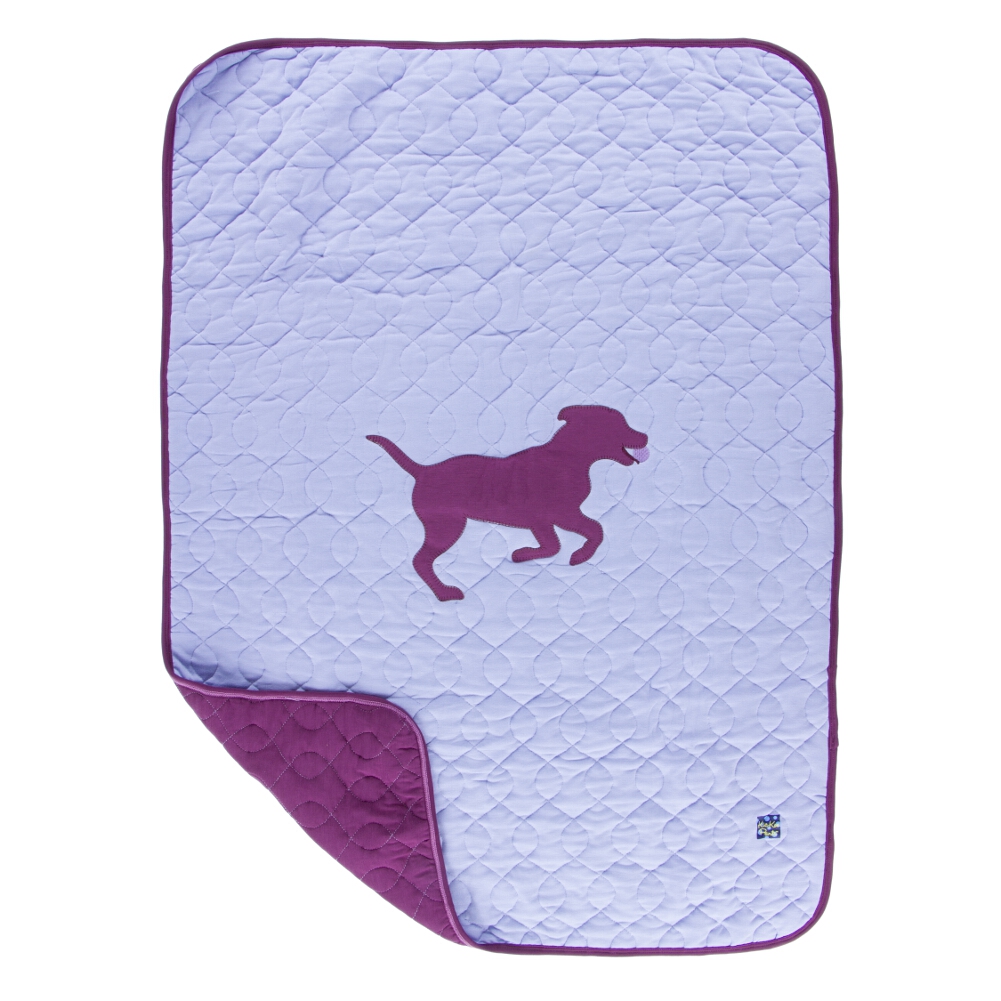 KicKee Pants Quilted Stroller Blanket with Applique Lilac Running Lab