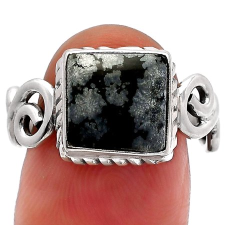 Natural Snow Flake Obsidian 925 Sterling Silver Ring s.8 Jewelry R-1652 SDR227458