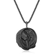 COAI Black Obsidian Stone Raven Pendant Necklace for Men Women