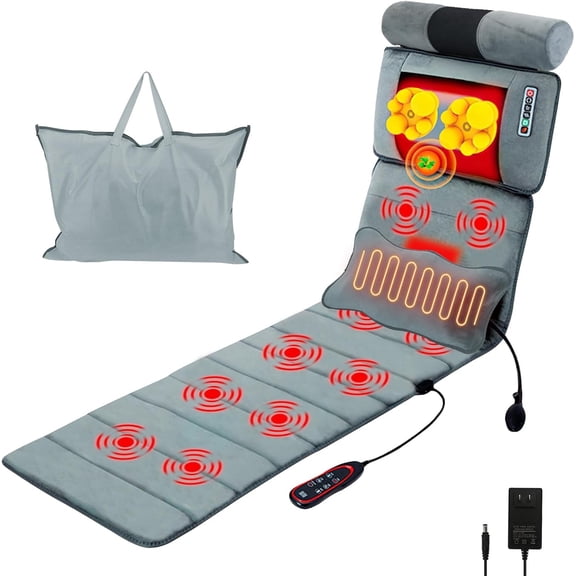 RLXPROO Electric Massage Mat for Full Body with Heat and Movable Shiatsu Neck Back Massager Pillow, Massage Pad with 10 Motors & Lumbar Pillow