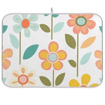 Yayeee Dish Drying Mat for Kitchen Counter 18"x24" Microfiber Absorbent Pad, Orange Retro Flower