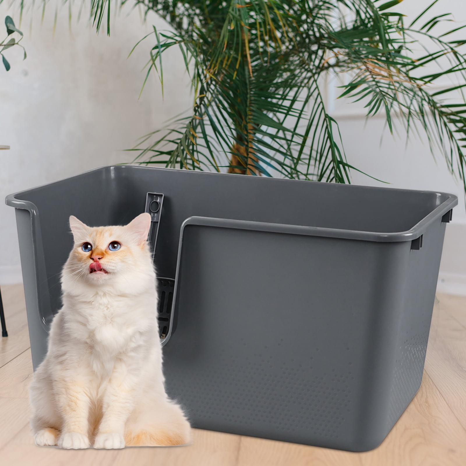 Doryh 2-Pack Plastic Cat Litter Box High Sides, Large Cat Litter Box Basin with Scoop, Gray