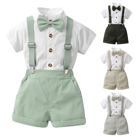 Swuxness Boys 2 Piece Suits Summer Casual Short Sleeve Shirt Short Pants Formal Outfits