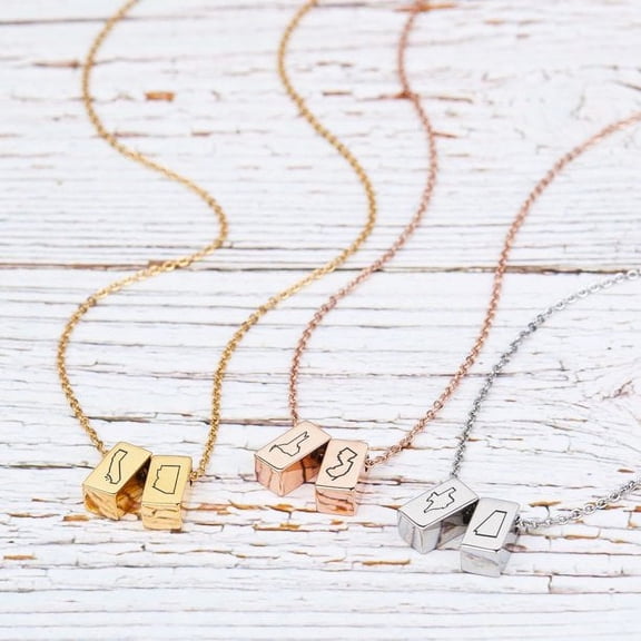 AsterOutdoor Stainless Steel Eternity Cube Necklace Jewelry Engraving