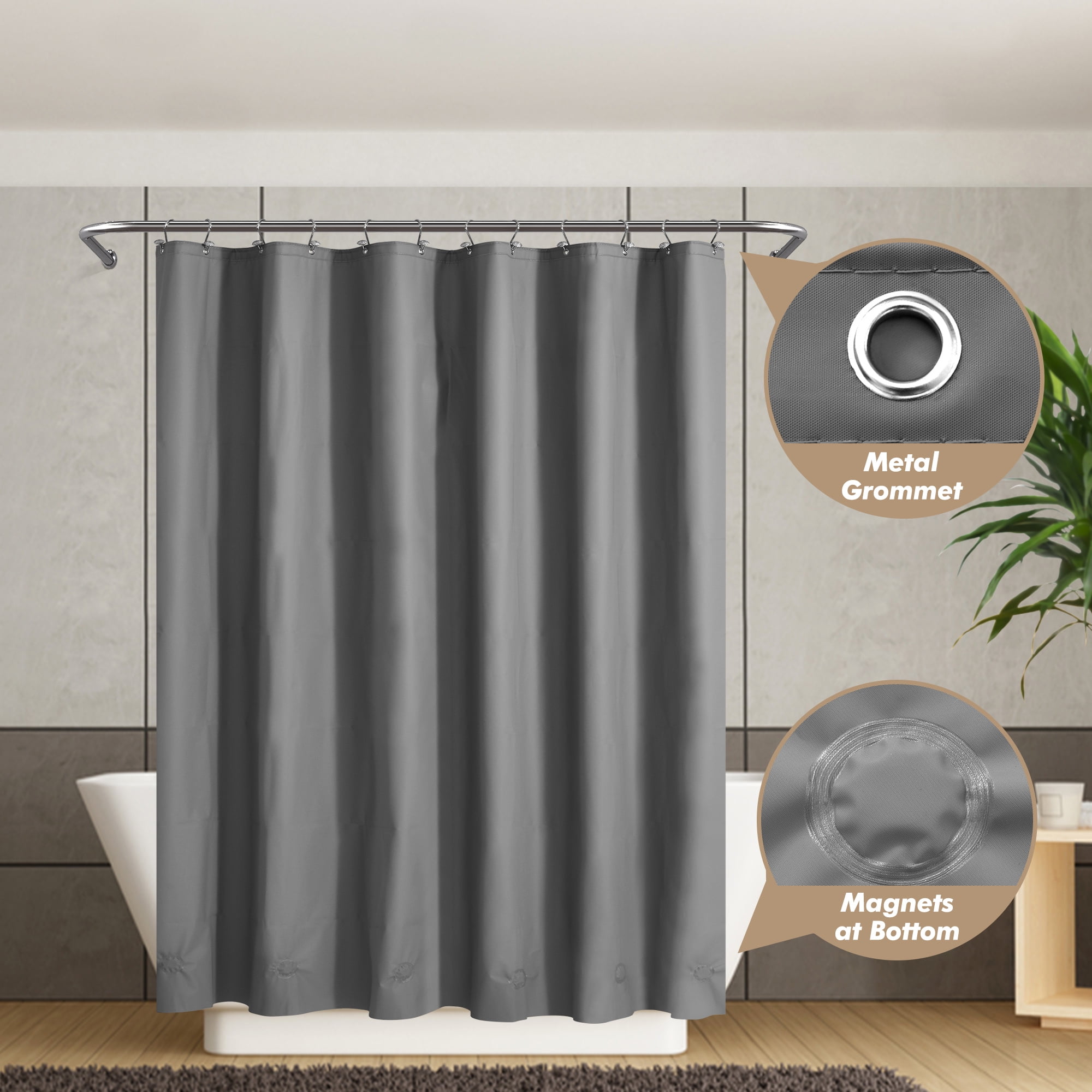 "Barossa Design PEVA 8G Mildew Resistant Heavy Weight Dark Gray Shower Curtain Liner, Waterproof, 72(图5)