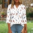 thumbnail image 4 of Aboser Womens 3/4 Sleeve Tunic Tops Dressy Casual Henley Shirts Button Up V Neck Blouses Pleated Hide Belly T Shirt Trendy Printed Tunics Three Quarter Length Sleeved Blouse, 4 of 6