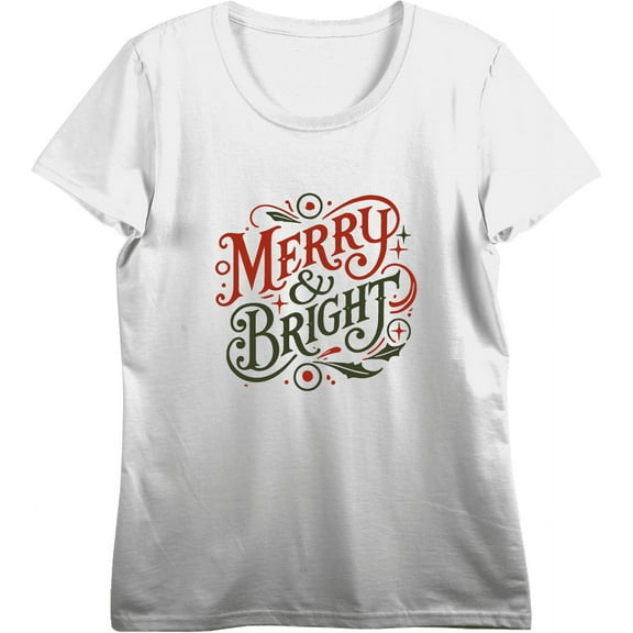 Merry & Bright Text
 Women's Vivid White Crew Neck Short Sleeve Crop Tee-XXL