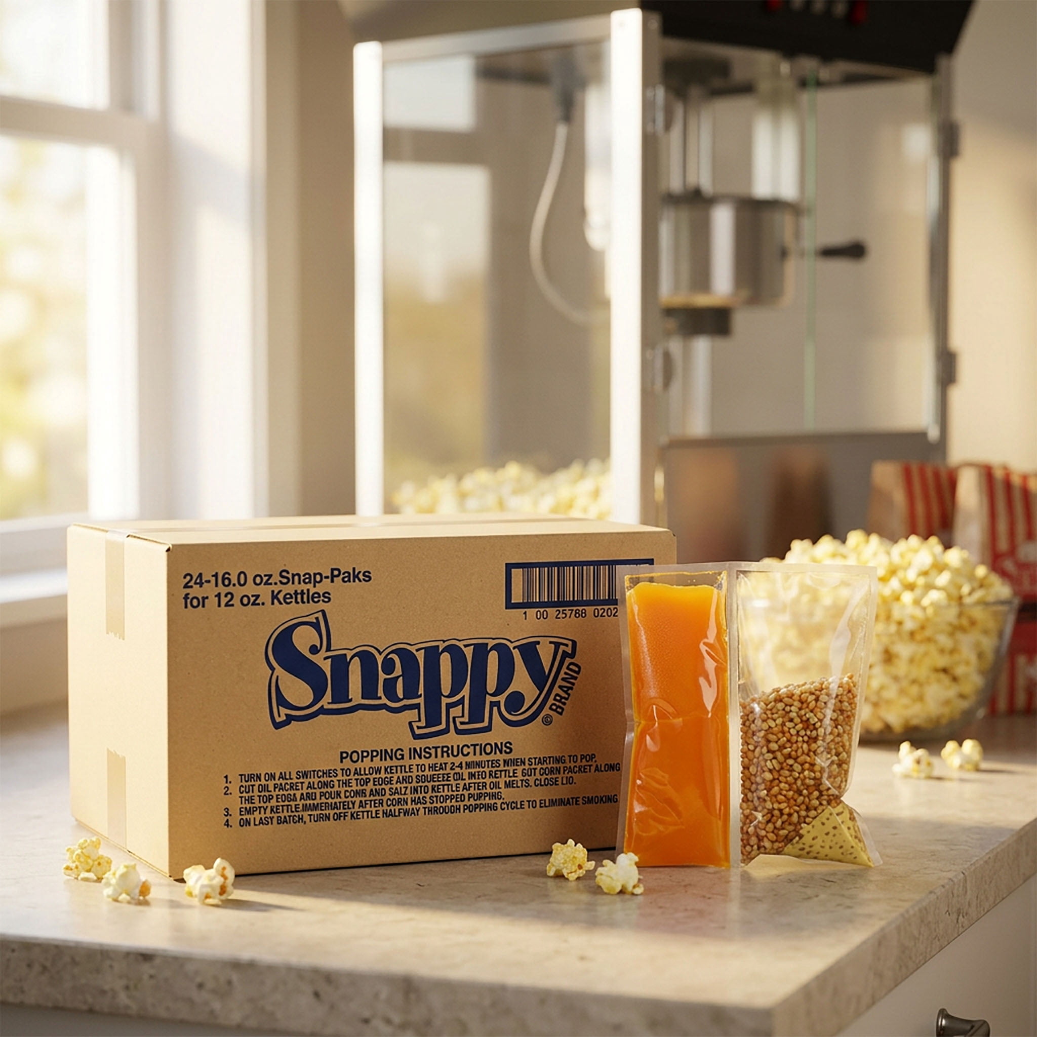 Snappy Snap-Paks All in One Popcorn Portion Packets for 12 oz Popping Machine, Kernels, Oil, and Salt, 24 Count