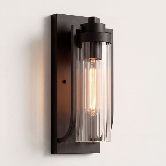Possini Euro Design Bogata Modern Outdoor Wall Light Fixture Textured Black 15 1/2" Clear Ribbed Glass for Post Exterior Barn Deck House Porch Yard